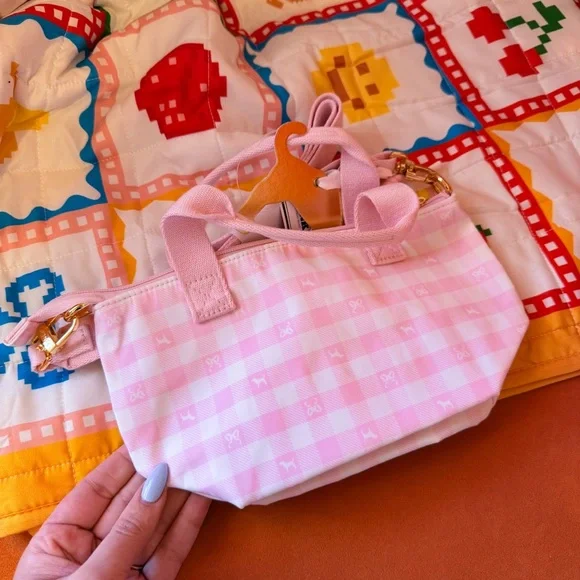 LoveShackFancy x VS Pink - Mini Crossbody Tote, Pink Gingham - Picture 2 of 5